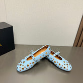 ALAIA MARY JANE SHOES IN LIGHT BLUE LAMBSKIN GOLD MIX SILVER HARDWARE